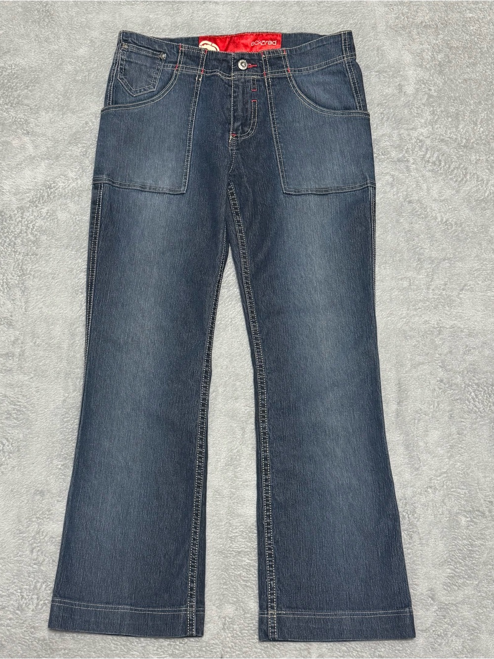 Ecko Red Women’s Y2K Bootcut Jeans Dark Wash Low Rise Flap Pocket Size 5